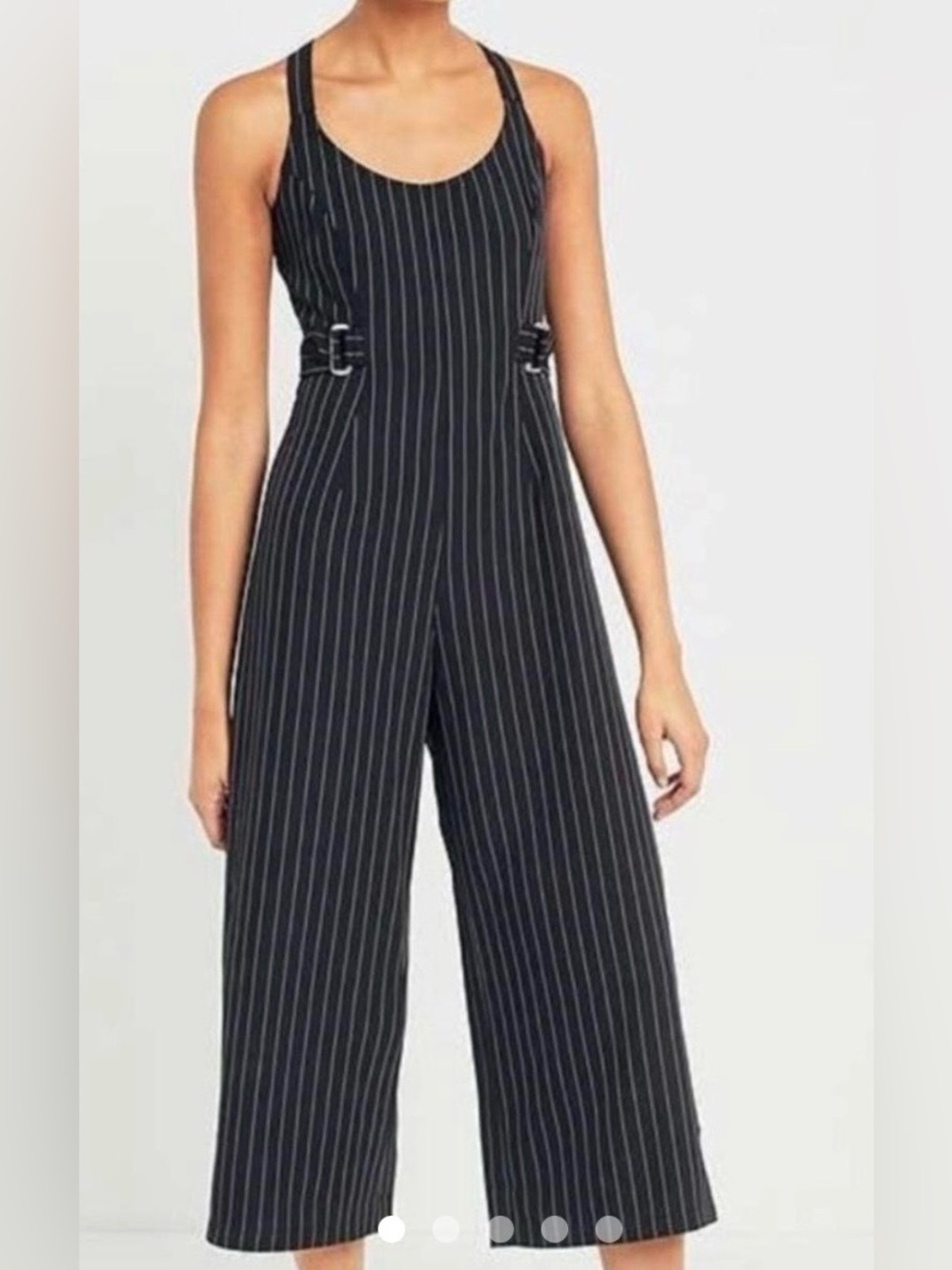 Silence & Noise Sleeveless Pinstripe Wide-Leg Jumpsuit - Black, L, NWT